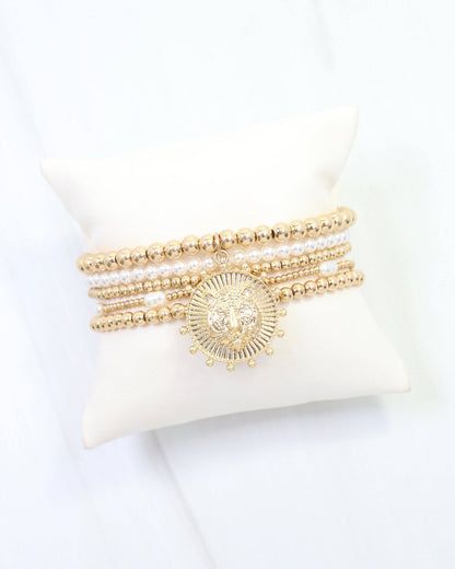 Carmen Coin Beaded Bracelet Set Tiger Worn Gold: Default