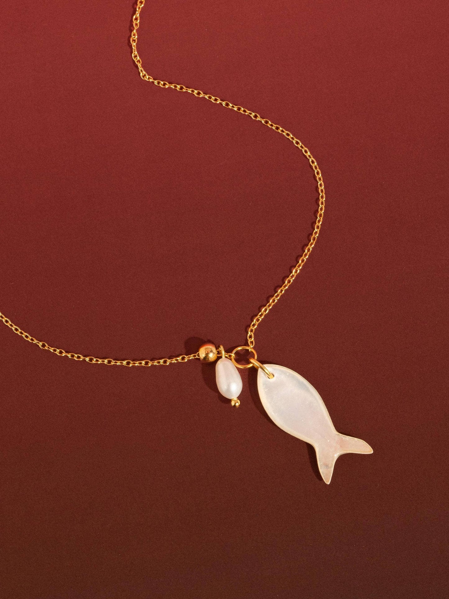 Coquette 18K Gold Non-Tarnish White Fish Necklace: Yellow Gold