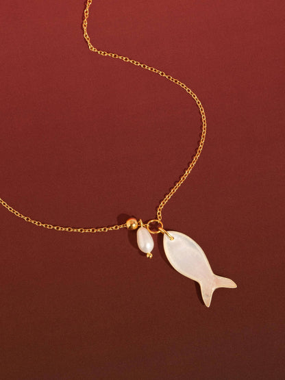 Coquette 18K Gold Non-Tarnish White Fish Necklace: Yellow Gold
