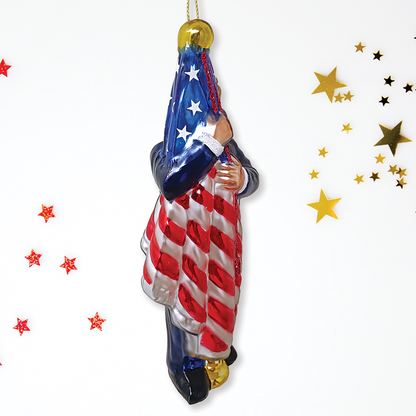 Donald Trump Kissing the American Flag Glass Ornament