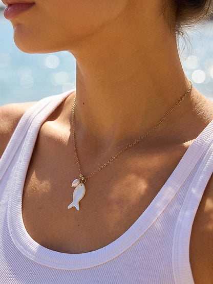 Coquette 18K Gold Non-Tarnish White Fish Necklace: Yellow Gold