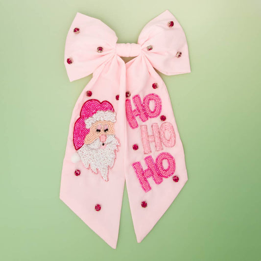 CHRISTMAS SANTA'S "HO HO HO" BOW BARRETTE HAIR CLIP: Pink