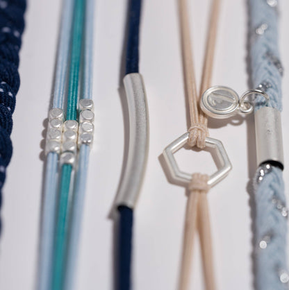 "Dream" Shades of Blue with Silver Accents Hair Tie Bracelets: Medium