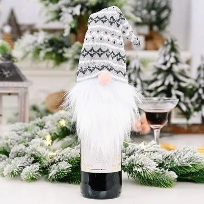 Gnome Knitted Hat Wine Cover Topper Gift Wine Holder: White