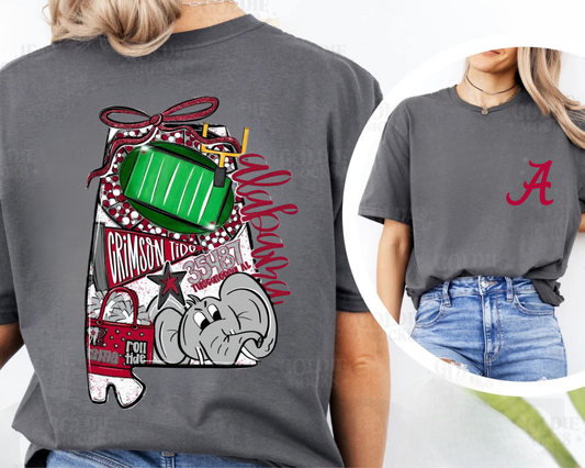 Alabama Collegiate State Design Tee: Charcoal / XL / Comfort Colors