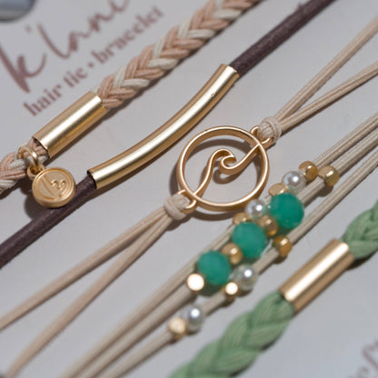 "Reflect" Gold Wave with Beachy Neutrals Hair Tie Bracelets: Medium