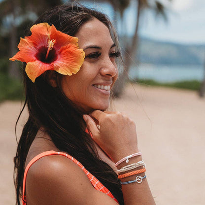 "Celebrate" Blues and Corals With Silver Wave Charm Hair Tie Bracelets: Medium