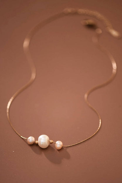 18K Gold PVD Plated Stainless Steel Freshwater Pearl Necklace – 7978: S0OX3T7978