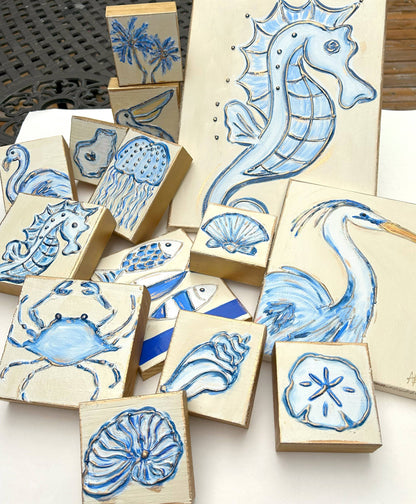 Blue Crab | coastal beach nautical ocean blue and white