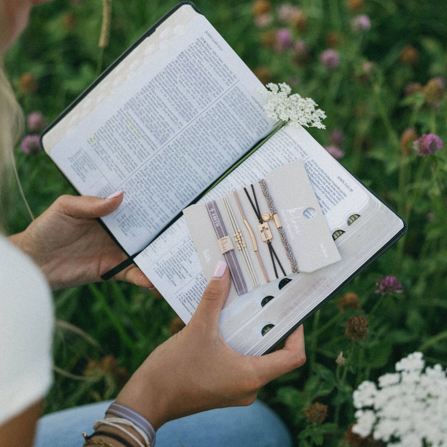 "Faith" Warm Neutrals with Gold Cross Hair Tie Bracelets: Medium
