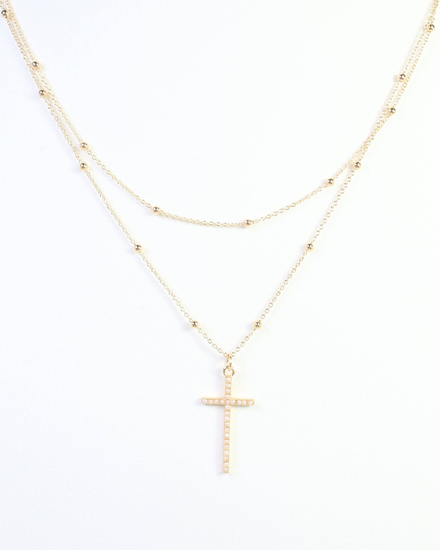 Kyla Pearl Cross Layered Necklace WR Gold: Default