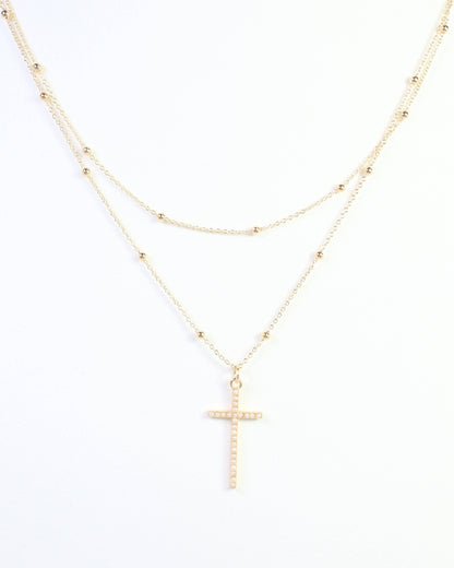 Kyla Pearl Cross Layered Necklace WR Gold: Default