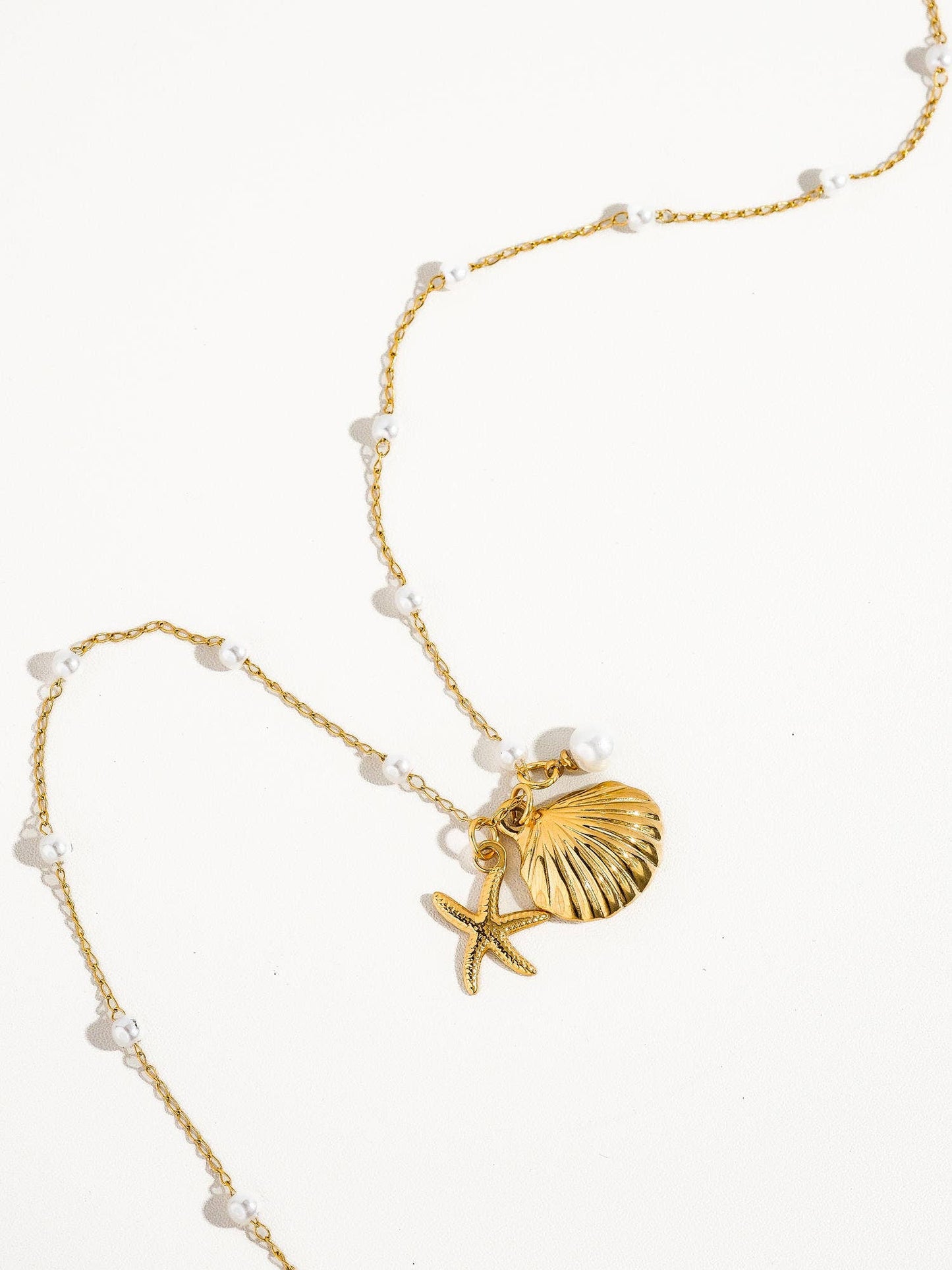 Capella 18K Gold Seashell Sea Star Pearl Necklace, Bracelet: Yellow Gold / Necklace
