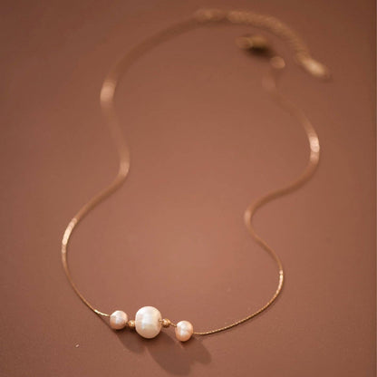 18K Gold PVD Plated Stainless Steel Freshwater Pearl Necklace – 7978: S0OX3T7978