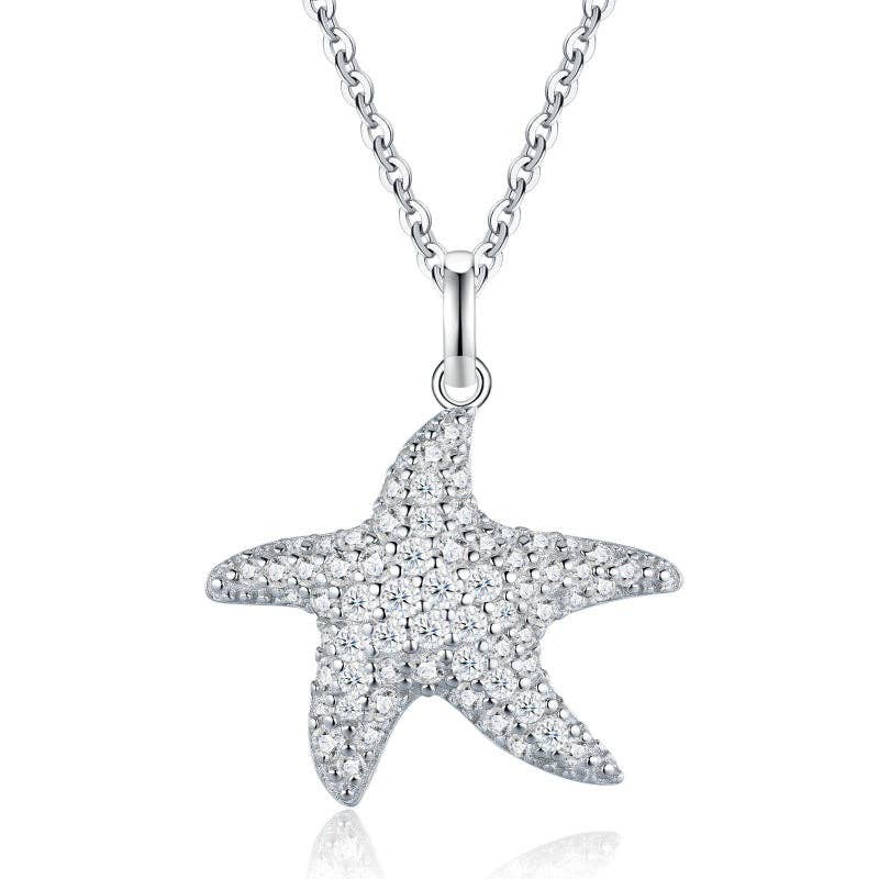 Moissanite Pave Starfish Necklace in 925 Sterling Silver