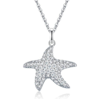 Moissanite Pave Starfish Necklace in 925 Sterling Silver