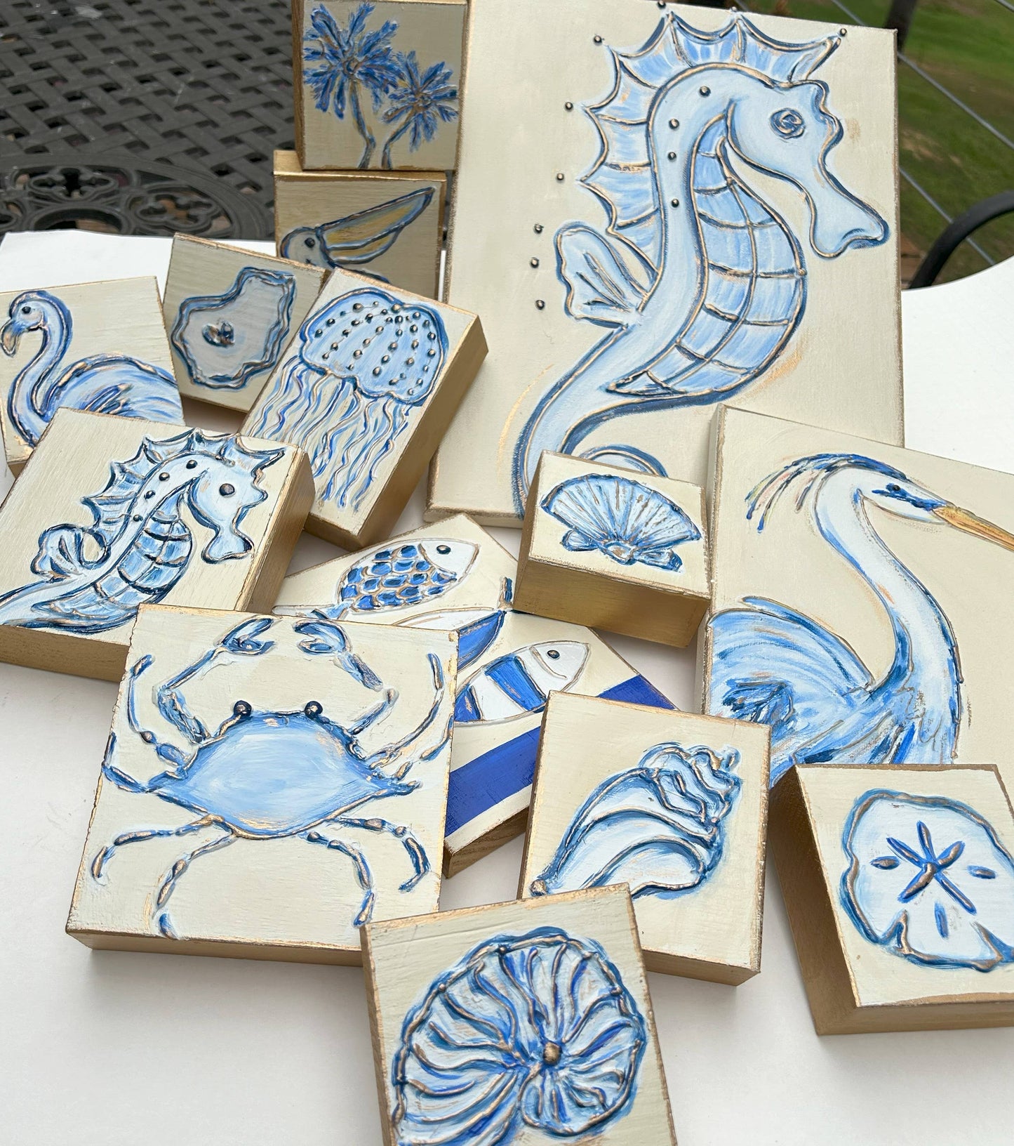 Pelican Block | coastal beach nautical ocean blue and white