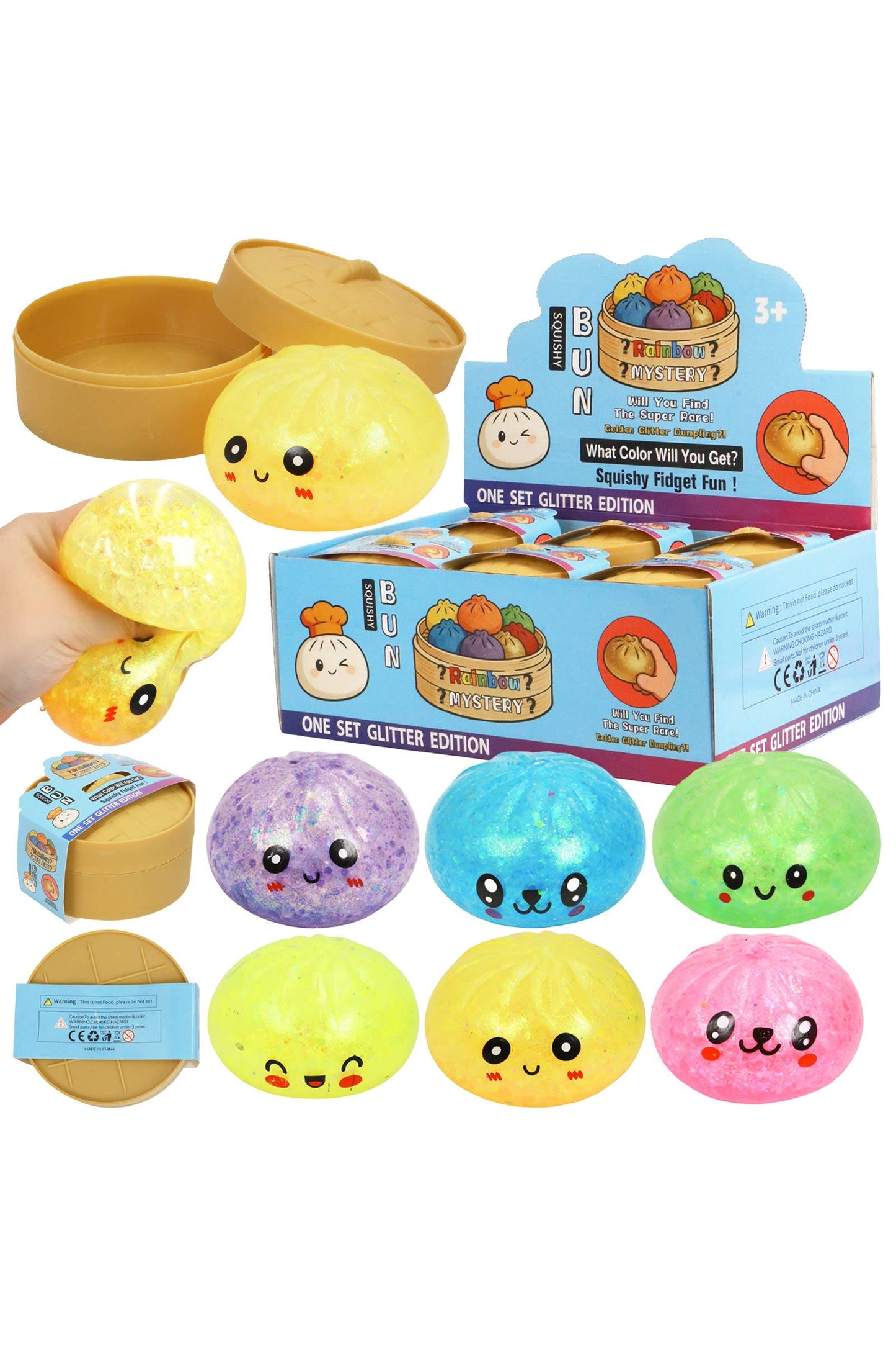 Glittery Bao Bun Dumpling Water Bead Filled Squishy - 12 Pcs: B / ONE SIZE