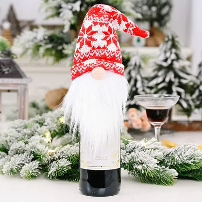 Gnome Knitted Hat Wine Cover Topper Gift Wine Holder: Multi-Colored