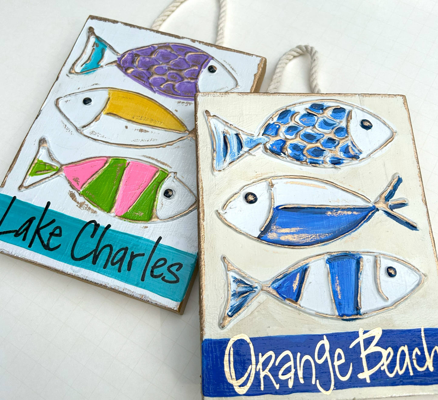 Coastal Fish sign | custom personalize beach nautical : Nautical Blues / Blank (no writing)