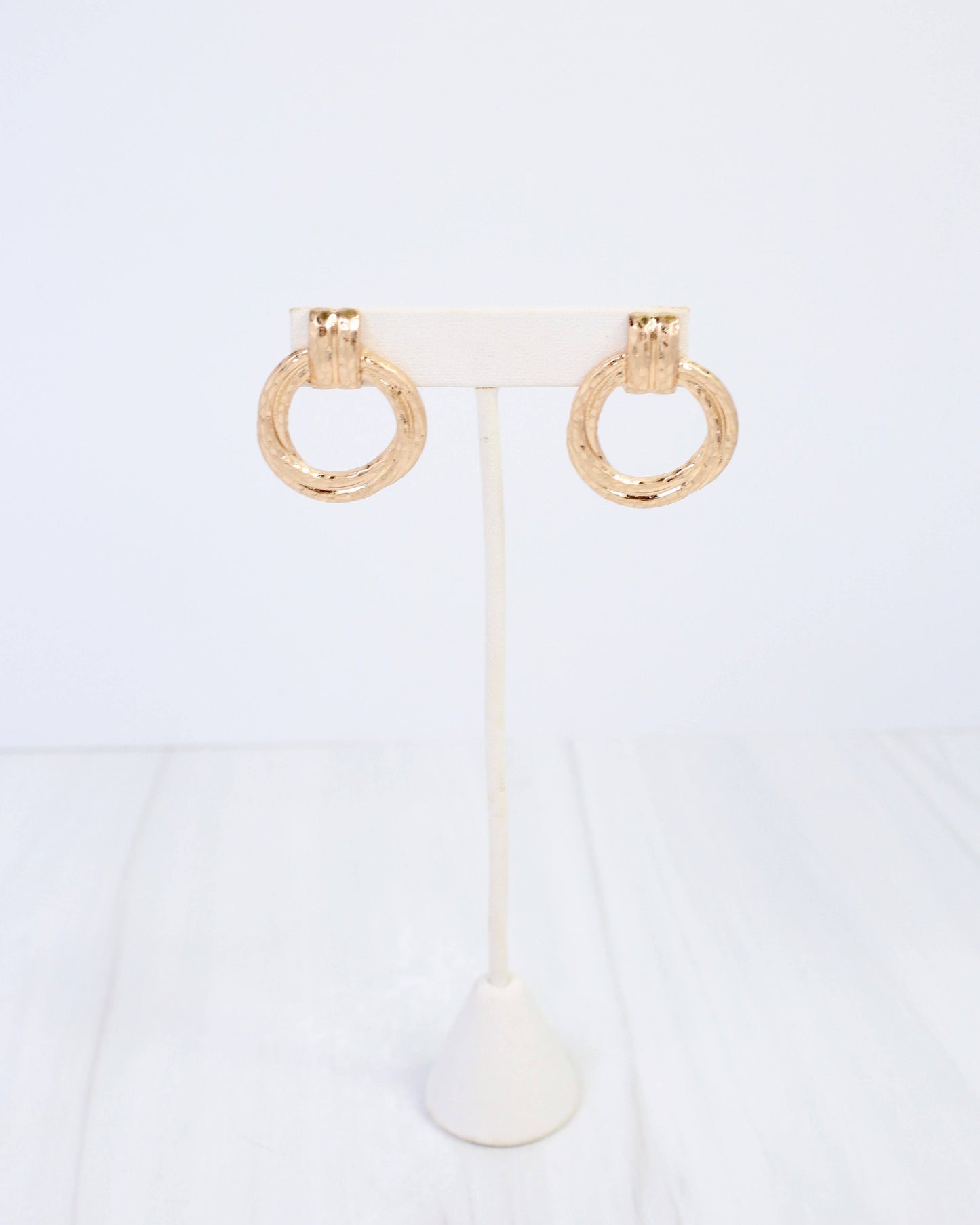 Jamestown Hammered Drop Earring Worn Gold: Default