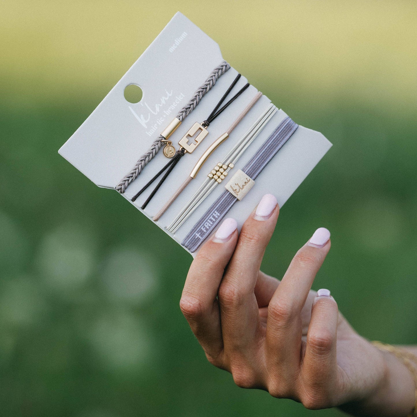 "Faith" Warm Neutrals with Gold Cross Hair Tie Bracelets: Medium