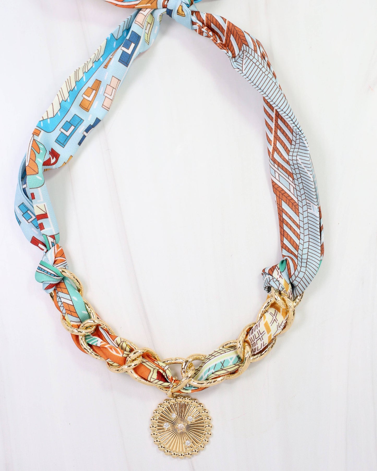 Sarah Scarf Charm Necklace Blue Orange: Default