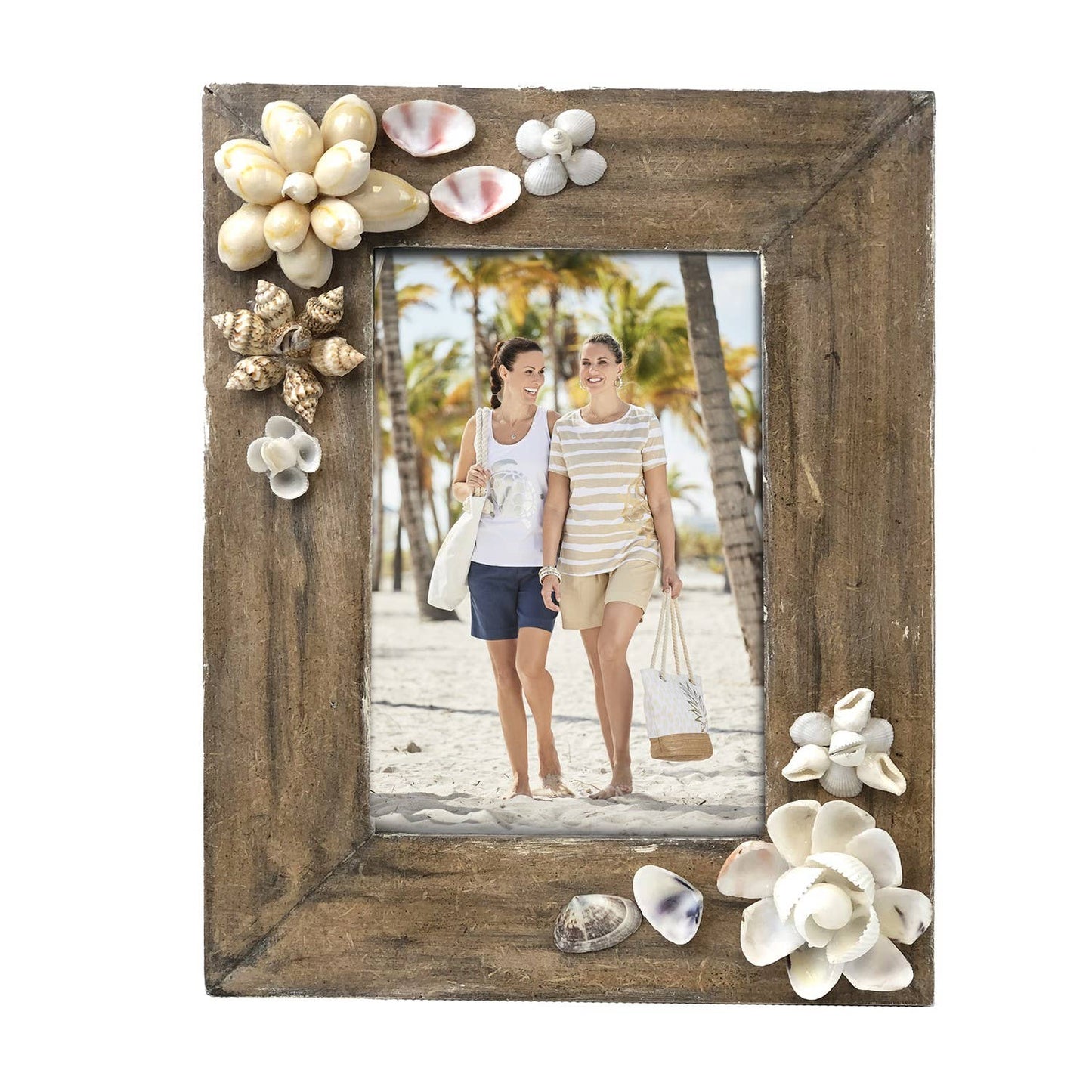 SALE Wood & Shell Floral 4" x 6" Picture Frame