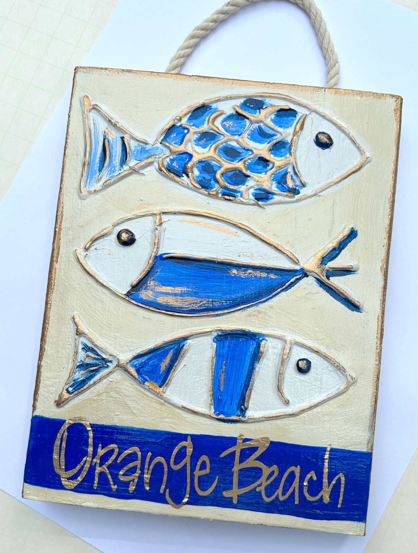 Coastal Fish sign | custom personalize beach nautical : Nautical Blues / Blank (no writing)