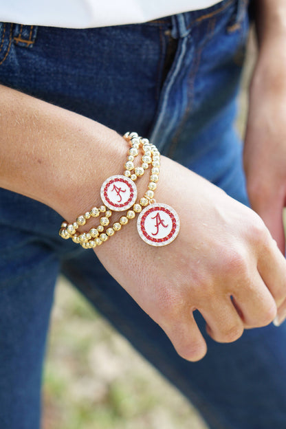 Alabama Crimson Tide Pave Disc Ball Bead Stretch Bracelet