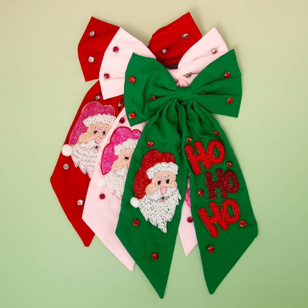 CHRISTMAS SANTA'S "HO HO HO" BOW BARRETTE HAIR CLIP: Red