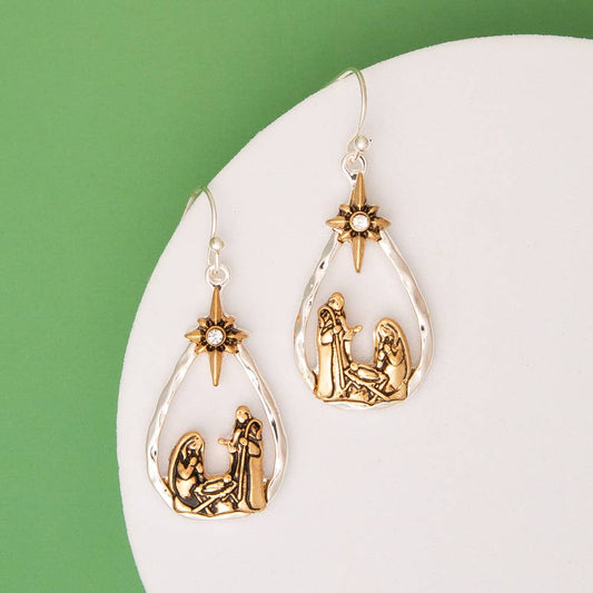 Nativity Cutout Rhinestone Earrings