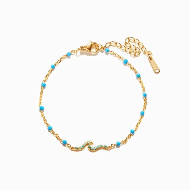 Blue CZ Wave Enamel Station Bracelet in 925 Sterling Silver
