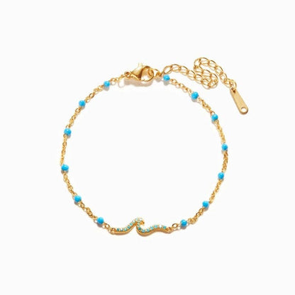 Blue CZ Wave Enamel Station Bracelet in 925 Sterling Silver