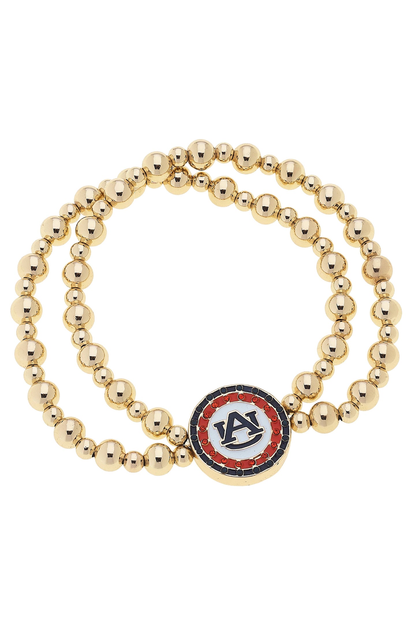 Auburn Tigers Pave Disc 2-Row Ball Bead Stretch Bracelet
