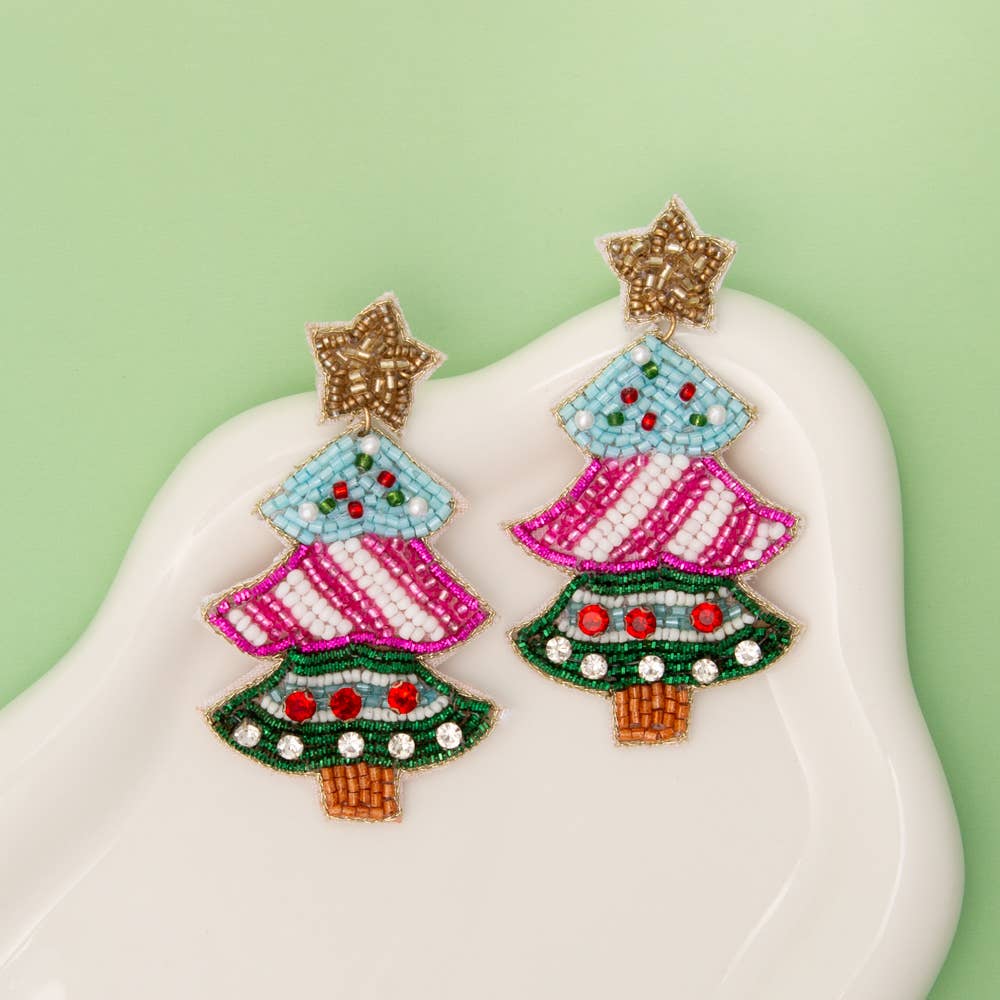 CHRISTMAS TREE WITH STAR TOPPER EARRINGS: Multi-Colored