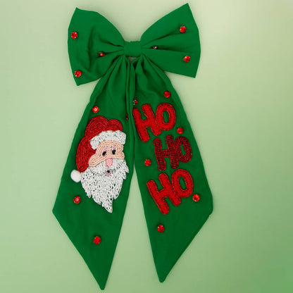 CHRISTMAS SANTA'S "HO HO HO" BOW BARRETTE HAIR CLIP: Pink