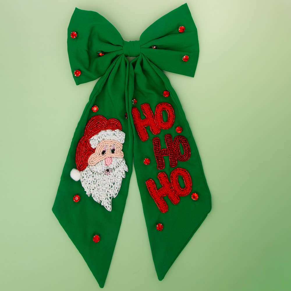 CHRISTMAS SANTA'S "HO HO HO" BOW BARRETTE HAIR CLIP: Red