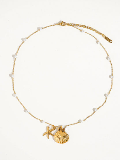 Capella 18K Gold Seashell Sea Star Pearl Necklace, Bracelet: Yellow Gold / Necklace