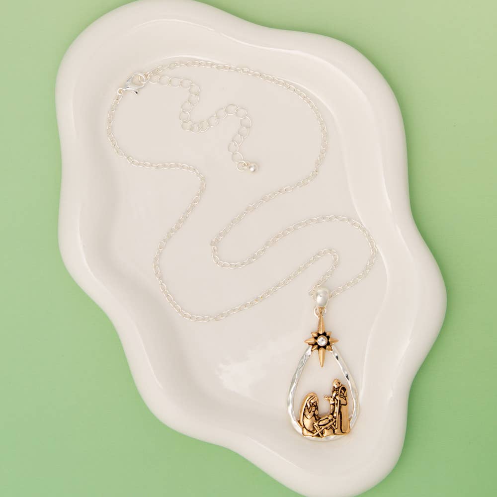 Christmas Two-tone Nativity Pendant Necklace