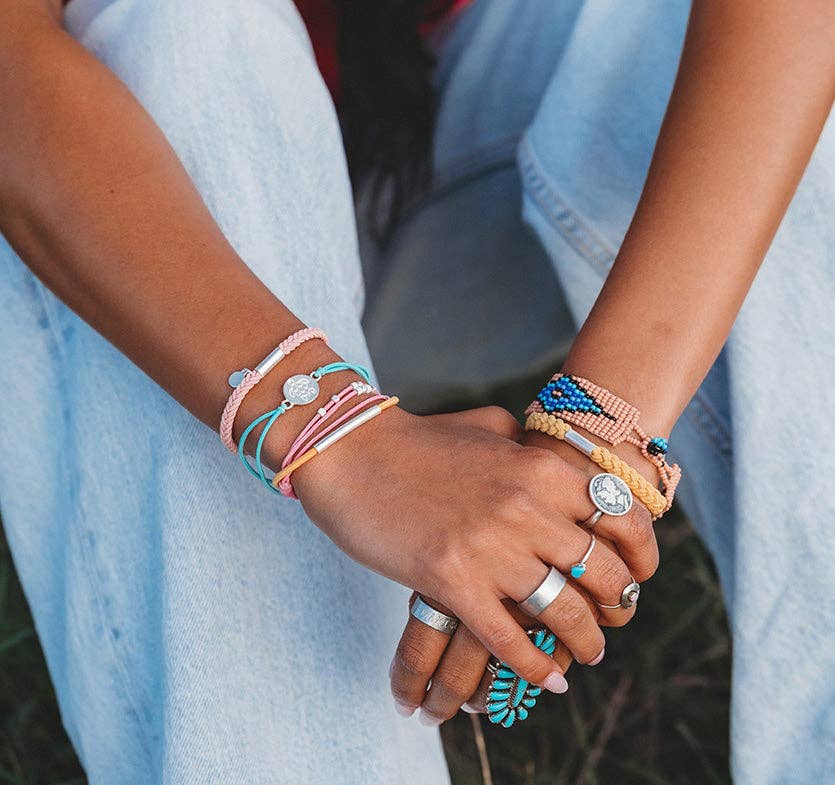 "Embrace" Bright Pastels with Silver Sea Turtle Charm Hair Tie Bracelets: Medium