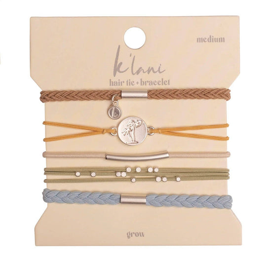"Grow" Earthy Toned Silver Palm Tree Charm Hair Tie Bracelets: Small