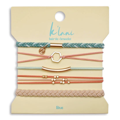 "Live" Teal & Coral with Gold Accent Hair Tie Bracelets: Small