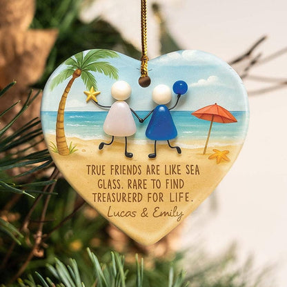 Sea Faux Glass Friendship Ceramic Ornament, Best Friend Gift: Heart