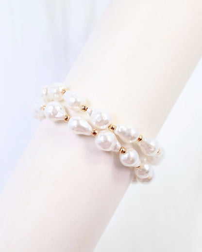 Rye Baroque Pearl Stretch Bracelet Cream: Default