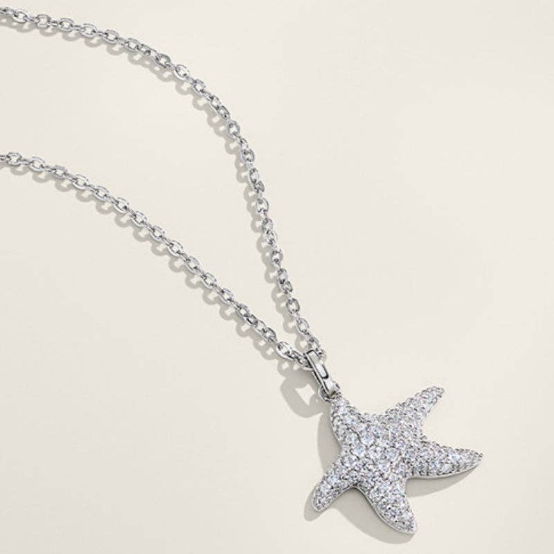 Moissanite Pave Starfish Necklace in 925 Sterling Silver