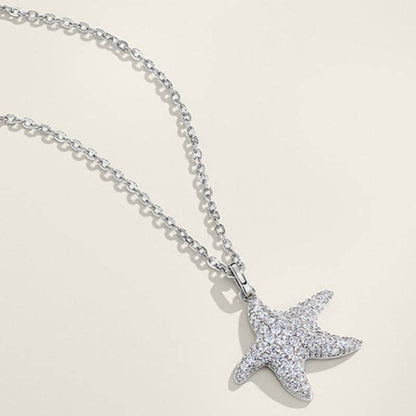 Moissanite Pave Starfish Necklace in 925 Sterling Silver