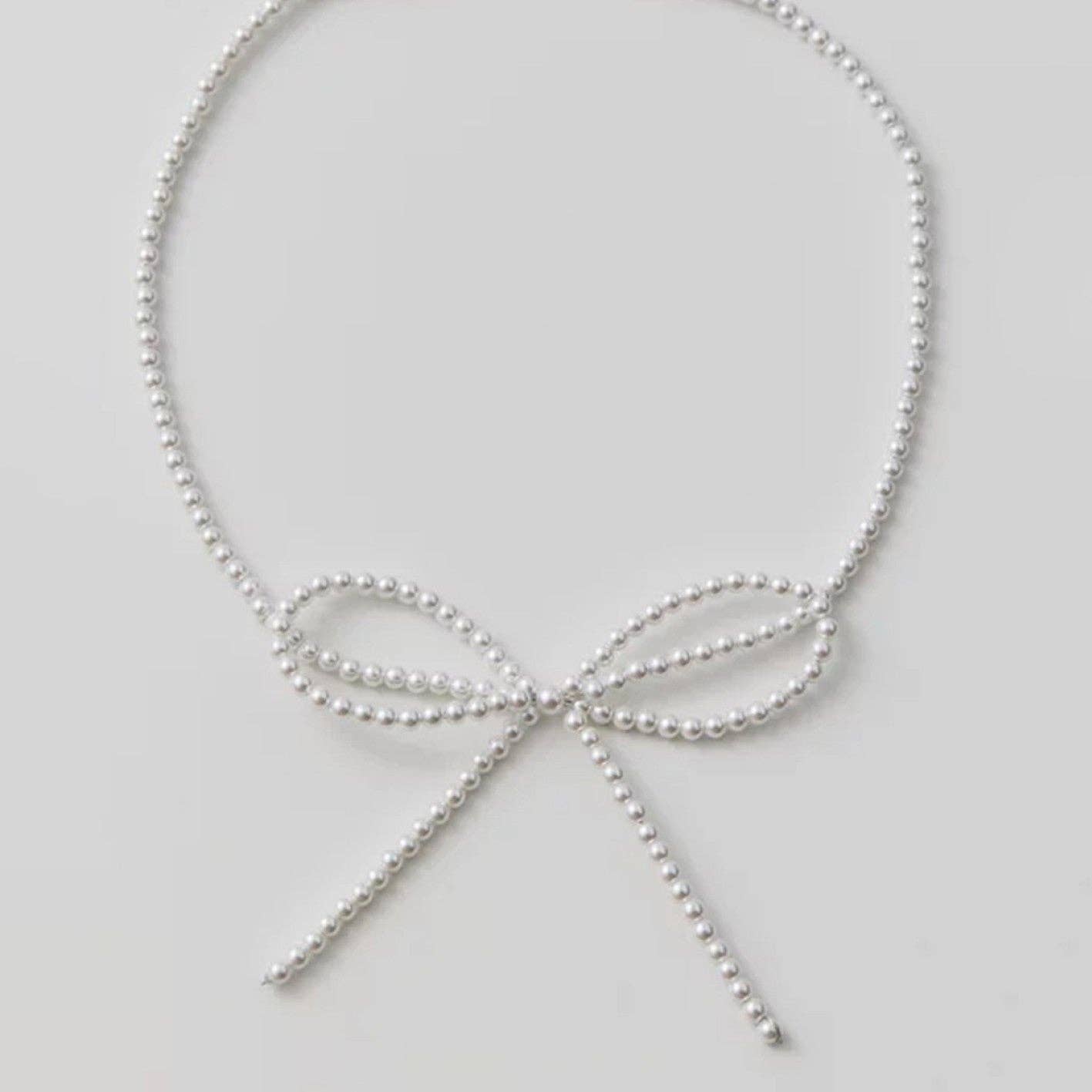 Beaded Pearl Bow Tie Choker Necklace - 7312: S0OX3T7312