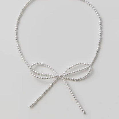 Beaded Pearl Bow Tie Choker Necklace - 7312: S0OX3T7312