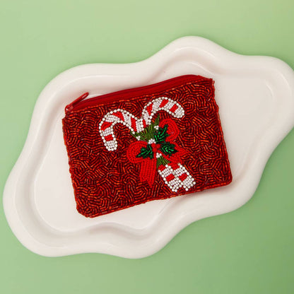 Christmas Candy Cane & Mistletoe Coin Bag: Pink